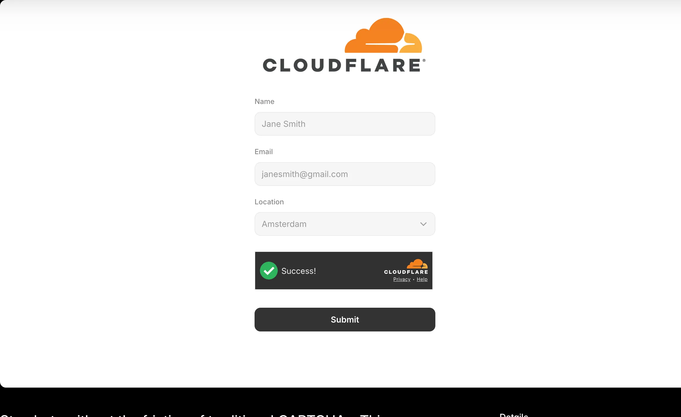 Cloudflare login form in a live browser session