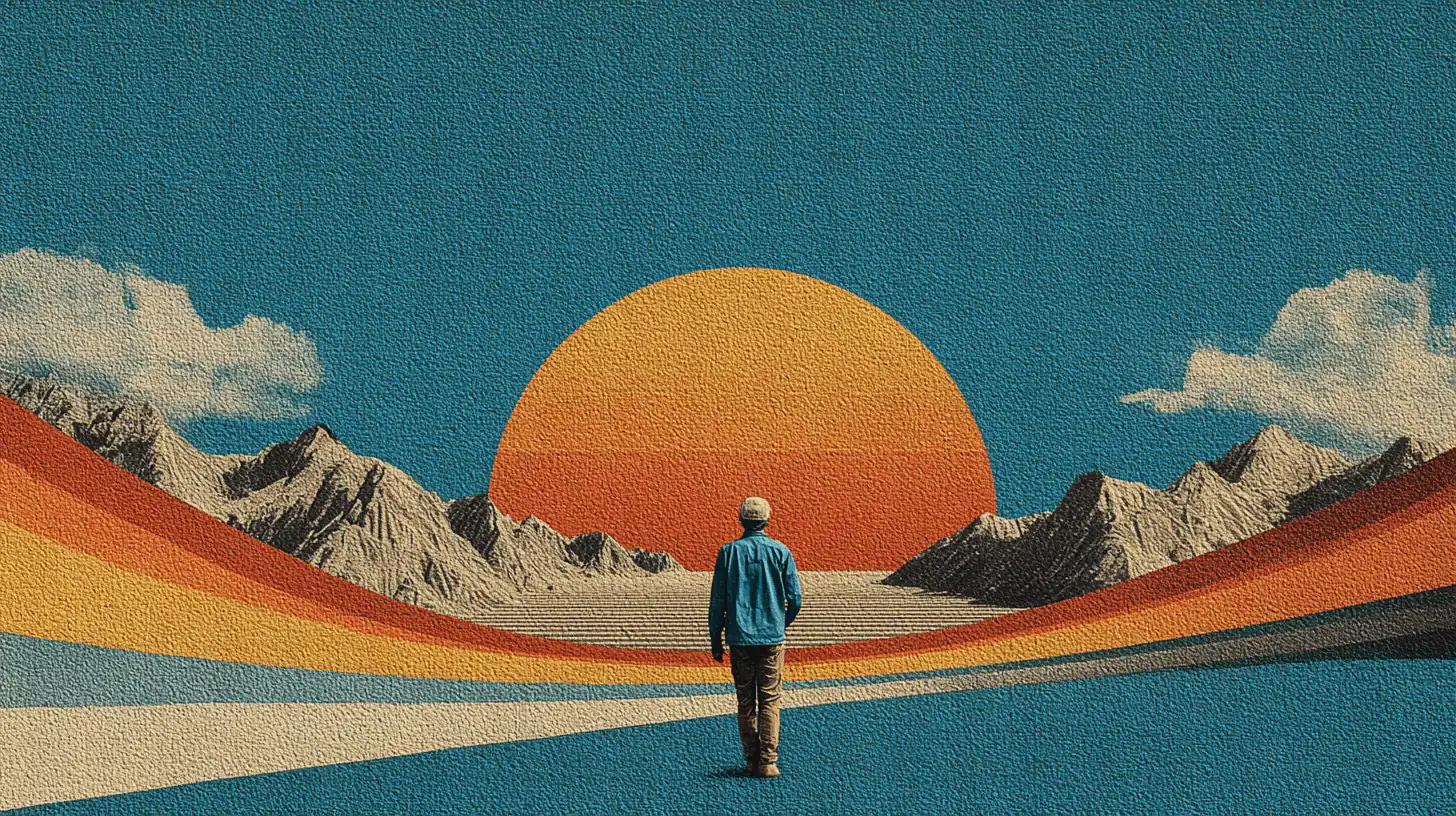 Surreal landscape of a sun rising behind rock formations