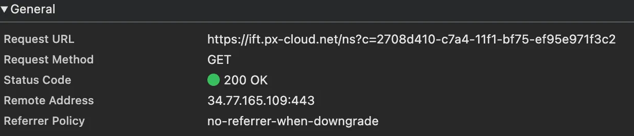 DevTools request headers for the ift.px-cloud.net/ns probe